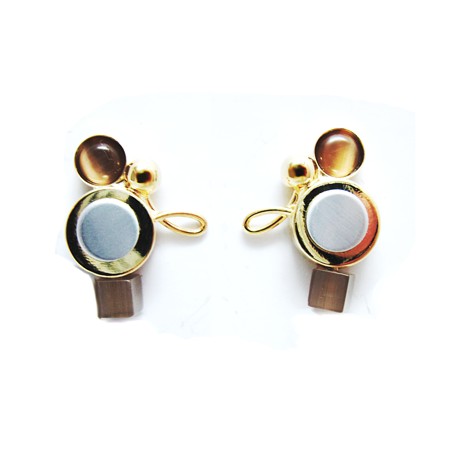 Shiny Goldtone Brown Catsite Stud Earrings - Click Image to Close